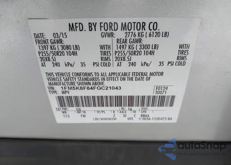 2015 Ford Explorer Limited z USA, uszkodzony, nr VIN 1FM5K8F84FGC21043